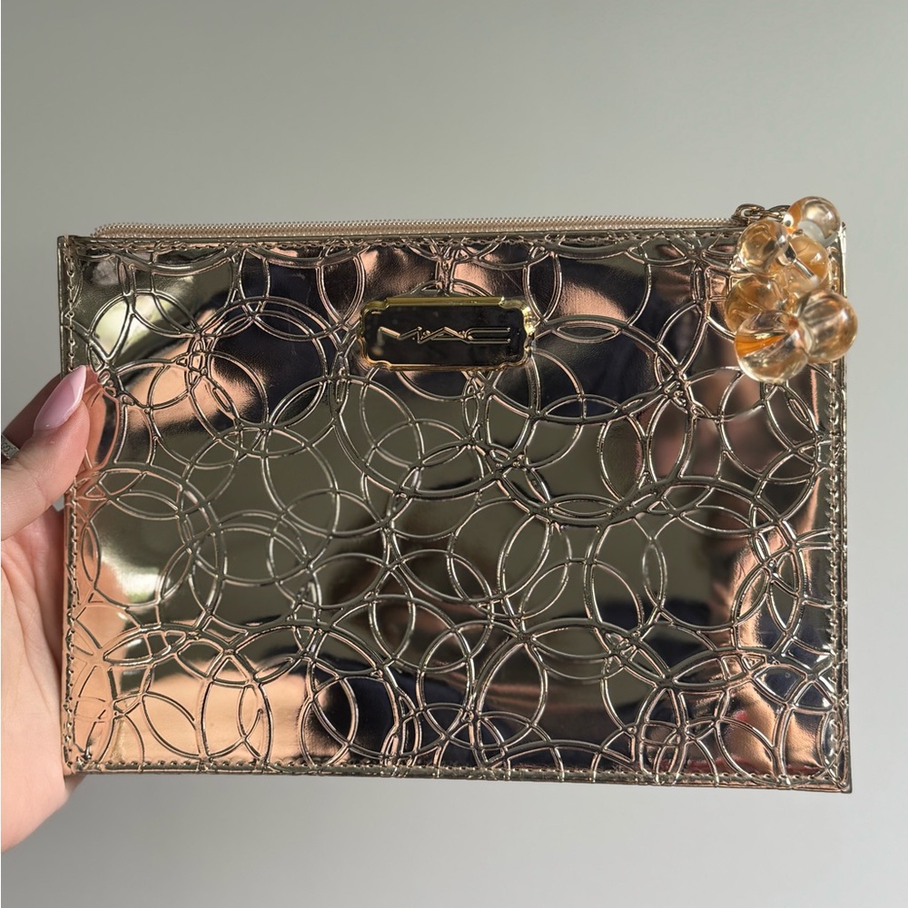 MAC Cosmetics Gold Floral Wristlet Clutch